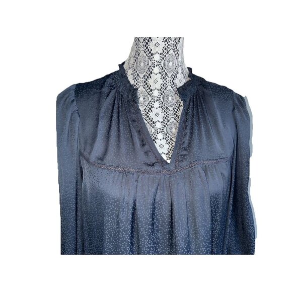 Gentle Fawn Navy Blue V-neckline Ruffle Detail Mini Dress Long Sleeve Size S - Picture 5 of 12